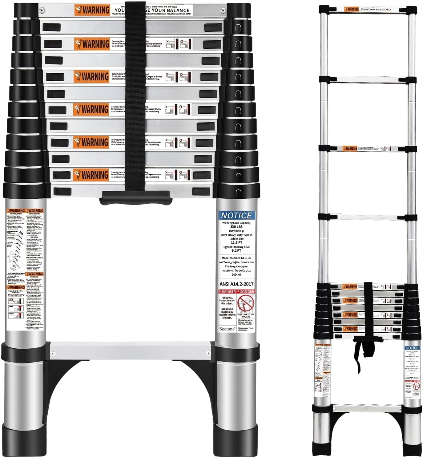 Telescoping Ladder, 12.5 FT Aluminum Extension Ladder,Heavy Duty 330Lbs Max Capacity, Multi-Purpose Collapsible Ladder for RV, Household and Outdoor Working