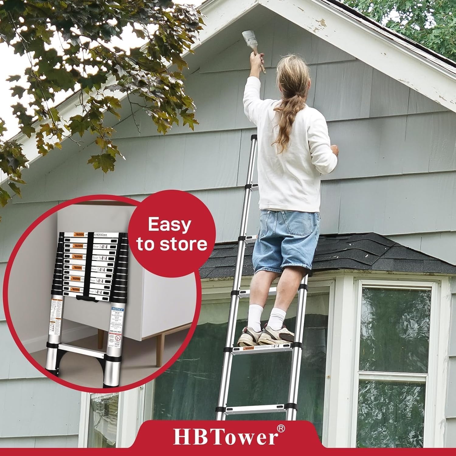 Telescoping Ladder, 12.5 FT Aluminum Extension Ladder,Heavy Duty 330Lbs Max Capacity, Multi-Purpose Collapsible Ladder for RV, Household and Outdoor Working