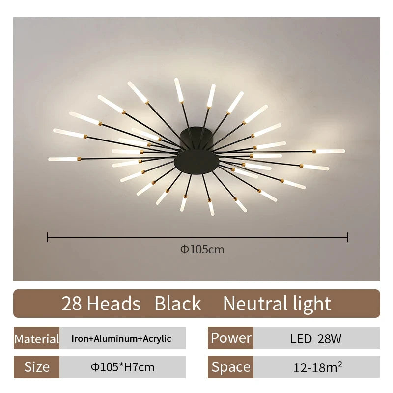 Luxury Nordic LED Ceiling Light – Firework-Inspired Fixture for Bedroom, Dining, and Living Room
