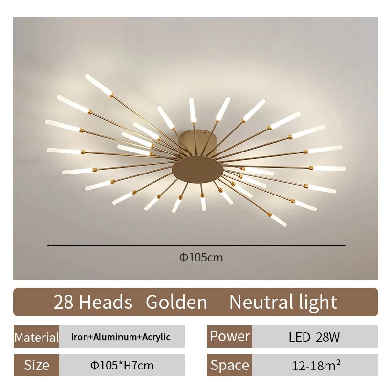Luxury Nordic LED Ceiling Light – Firework-Inspired Fixture for Bedroom, Dining, and Living Room