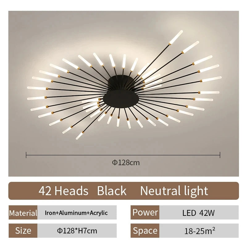 Luxury Nordic LED Ceiling Light – Firework-Inspired Fixture for Bedroom, Dining, and Living Room