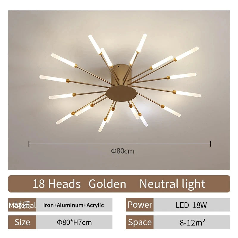 Luxury Nordic LED Ceiling Light – Firework-Inspired Fixture for Bedroom, Dining, and Living Room