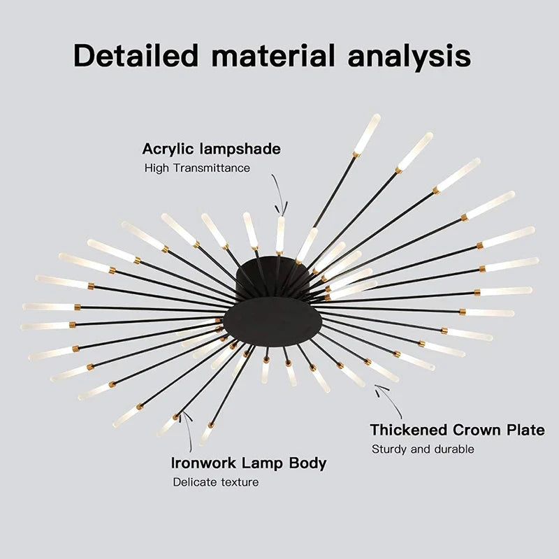 Luxury Nordic LED Ceiling Light – Firework-Inspired Fixture for Bedroom, Dining, and Living Room