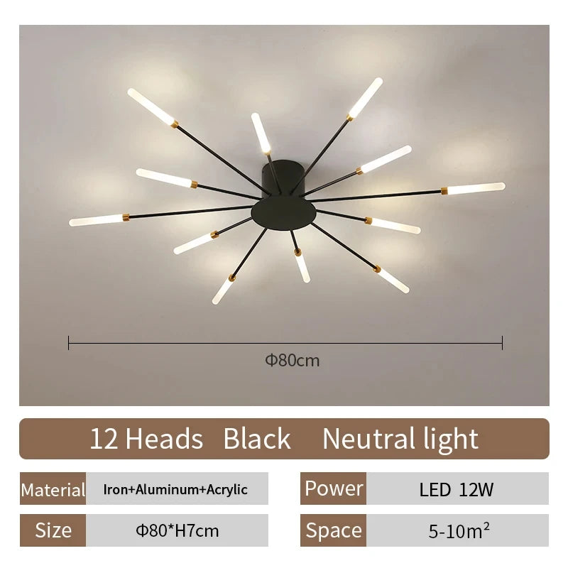 Luxury Nordic LED Ceiling Light – Firework-Inspired Fixture for Bedroom, Dining, and Living Room