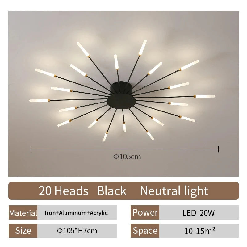 Luxury Nordic LED Ceiling Light – Firework-Inspired Fixture for Bedroom, Dining, and Living Room