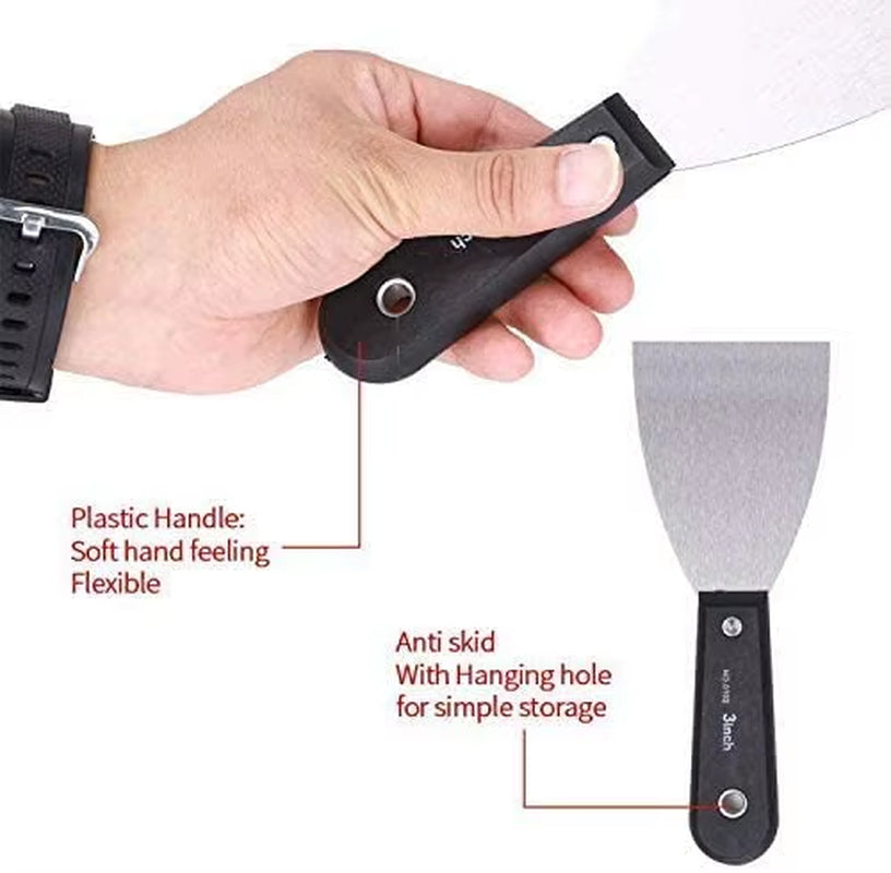 7PCS Putty Knives Set Flex Drywall Knife Paint Scraper Kit 7 Sizes Soft Grip Handle Carbon Steel Blade Canvas Storage Bag Includ