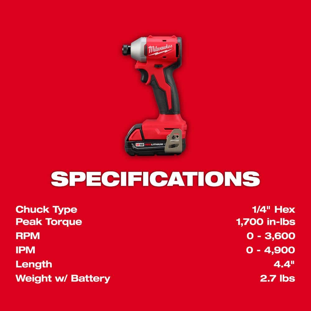 Milwaukee M18 Brushless 1/4" Impact Driver Kit | 18V, Battery, Charger & Carry Bag