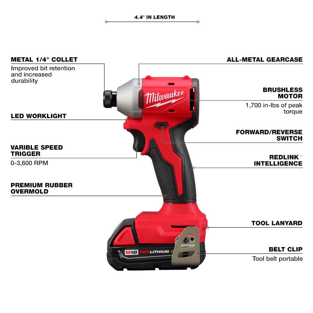 Milwaukee M18 Brushless 1/4" Impact Driver Kit | 18V, Battery, Charger & Carry Bag